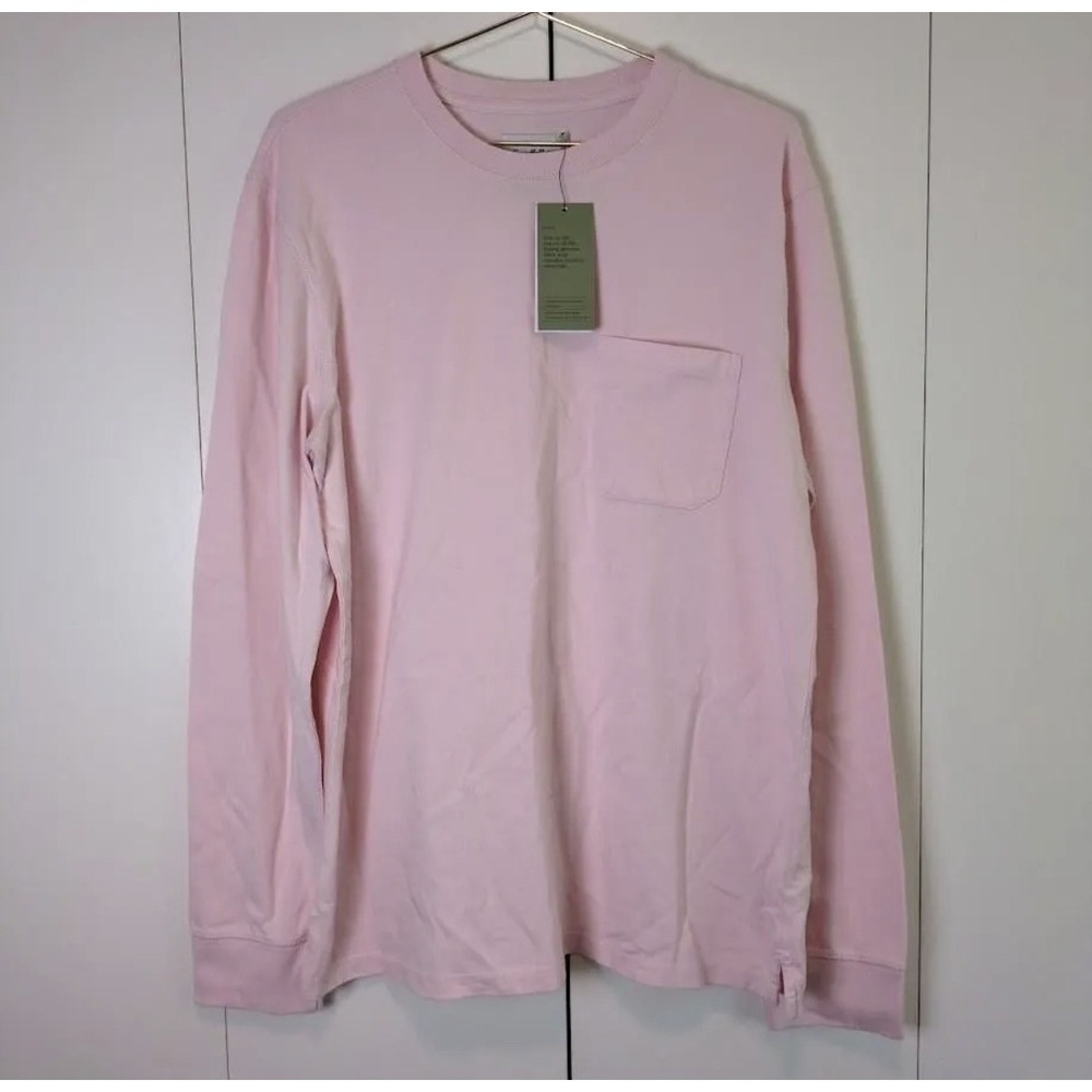 Goodfellow Long Sleeve Crew Neck Pocket T Shirt Light Pink Mens Size L